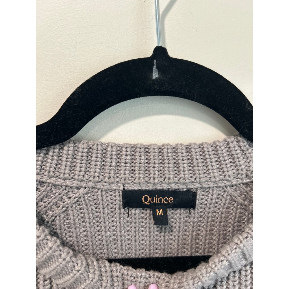 Quince Fisherman Sweater Organic Cotton Knit Taupe Gray Crewneck Size M - Picture 3 of 8